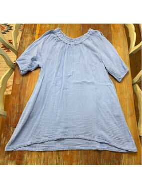 Shannon Passero Blue Double Gauze Cotton Mini Dress Pockets Lagenlook XL